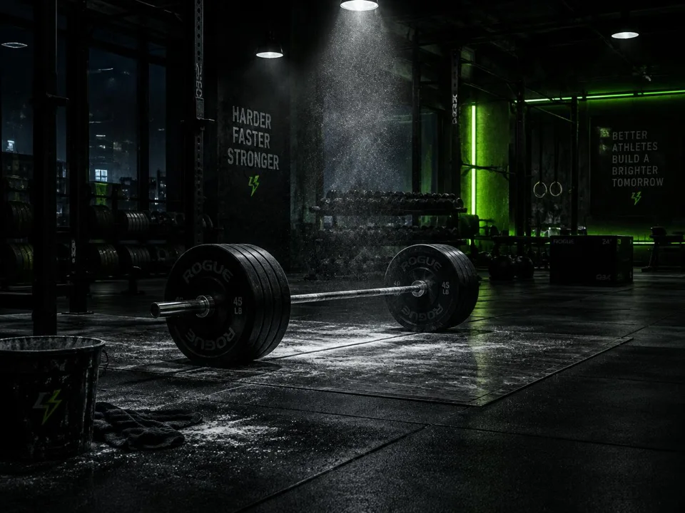 An empty gym floor, chalk in the air